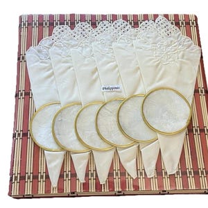 Vintage 1970s Capiz Shell Mother Of Pearl & Bamboo Table Set NEW in Package