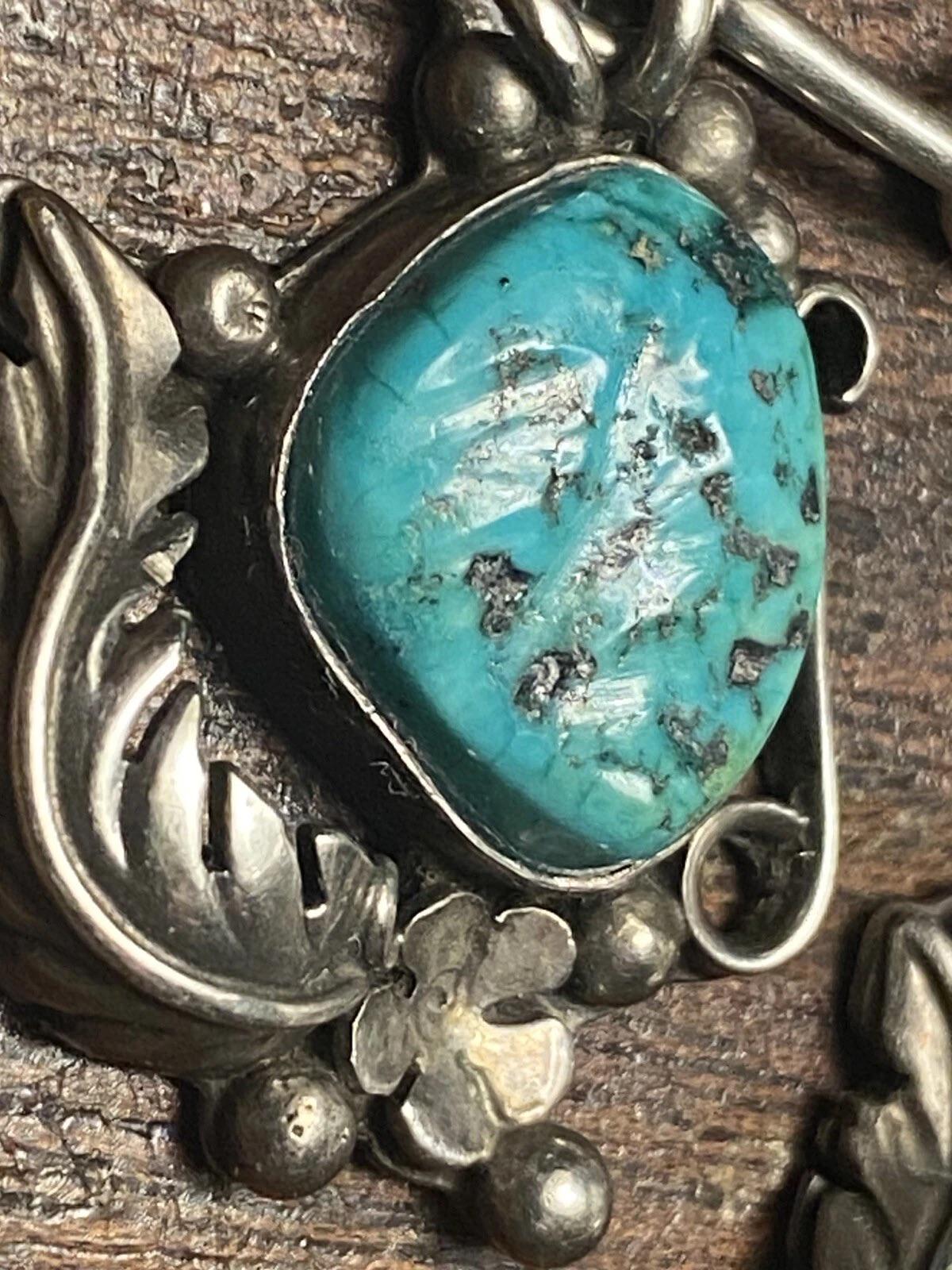Vintage Navajo Signed LS Sterling Silver Turquoise Choker Handmade
