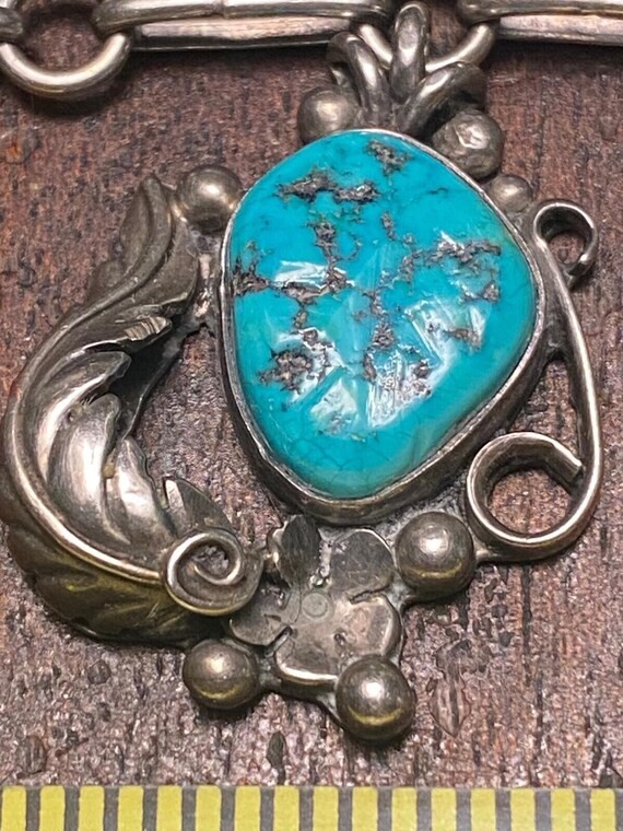 Vintage Navajo Signed LS Sterling Silver Turquoise Choker Handmade