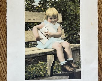 Antique Hand Tinted Portrait Photo Child 1920s 8x10” Art Deco Photography