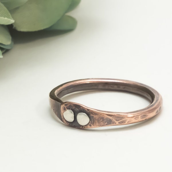Artisan Copper Stacking Ring: Mixed Metal Boho Thumb Ring