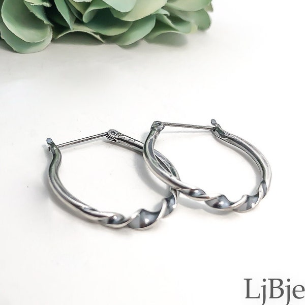 Twisted Sterling Silver Hoop Earrings: Artisan Latch Back Design