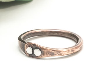 Copper Stack Ring, Stacking Copper Ring, Copper Thumb Ring,Mixed Metal Ring, Artisan Made Ring, Organic Earthy Style, LjBjewelry