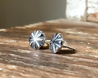 Small Round Post Earrings, Silver Post Earrings For Women, Sterling Silver Southwestern Stud Earrings, Metalsmith Earrings, Artisan Earrings