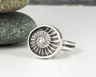 Sterling Silver Ammonite Ring For Women, Ammonite Fossil Ring, Nature Inspired Jewelry, LjBjewelry