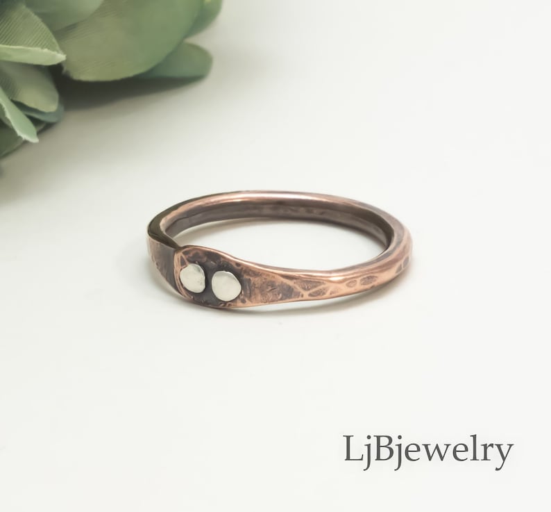 Copper Ring/Copper Stacking Ring/Thumb Ring/Mixed Metal Ring/Copper Jewelry/Artisan Made Ring/Boho Style Ring/LjBjewelry with patina