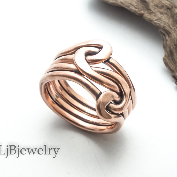 Copper Knot Ring For Men and Women, Couples Double Knot Ring, Promise Ring, Celtic Ring, Chunky Statement Ring, Infinity Ring, LjBjewelry