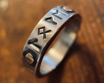 Chunky Silver Viking Ring for Men and Women, Mixed Metal Rune Ring, Norse Jewelry, Pagan Jewelry, Personalized Rune Letter Ring, LjBjewerly