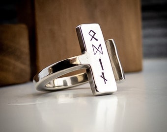 Viking Rune Ring for Men, Stamped  Bar Ring, Odin Tablet Ring, Viking Ring, Viking Rune Ring, Norse Mythology Inspired Jewelry, LjBjewelry