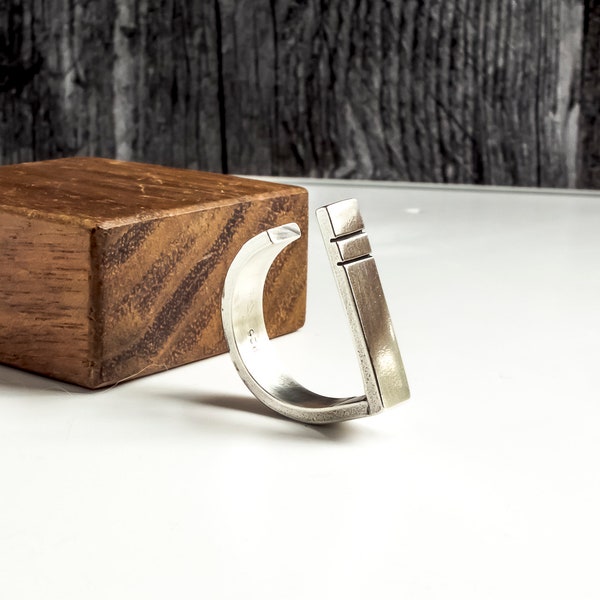 Anillo abierto grueso de plata de ley: banda minimalista con acabado satinado