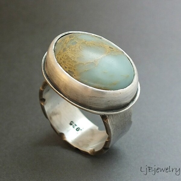 Sterling Silver Ring, Snake Skin Jasper Ring, Gemstone Ring, Cocktail Ring, Ring Size 8.25 OOAK