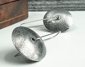 Sterling Silver Textured Dangle Earrings for Women, Textured Disc Earrings, Artisan Earrings, Lightweight Earrings, LjBjewelry