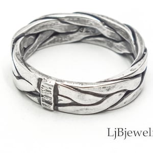 Silver Braided Ring For Men and Women, Silver Stacking Ring, Viking Ring, Handmade Silver Braided Ring, Woven Ring, Handmade, LjBjewelry