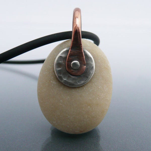 Adriatic  Beach Stone Pendant Necklace, Cold Connections, Organic Style