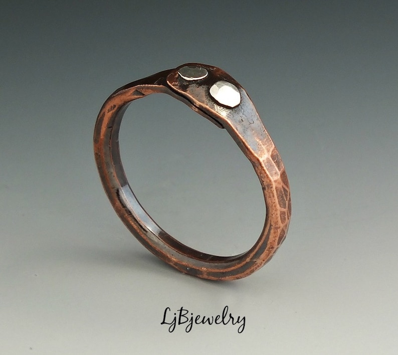 Copper Ring/Copper Stacking Ring/Thumb Ring/Mixed Metal Ring/Copper Jewelry/Artisan Made Ring/Boho Style Ring/LjBjewelry image 2