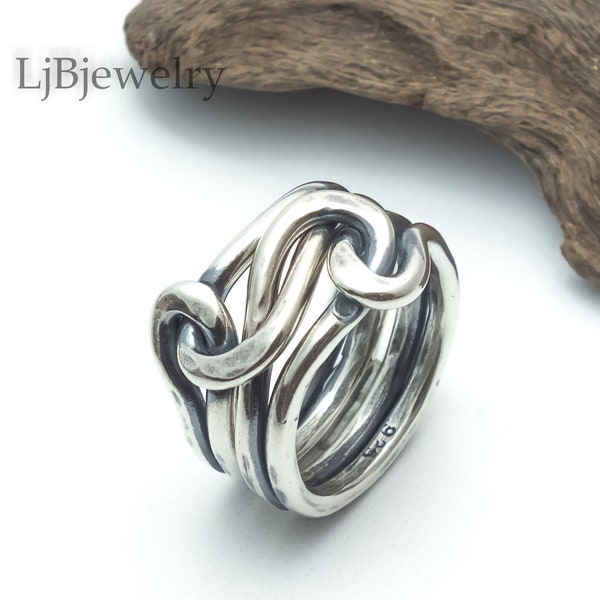 Grosse bague en argent pour homme et femme, bague noeud en argent sterling, bague noeud en argent pour elle, bague noeud de style celtique, LjBjewelry