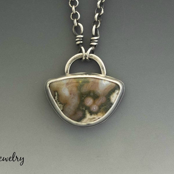 Silver Necklace, Ocean Jasper Necklace, Silver Pendant, Jasper Pendant, Metalsmith Jewelry, Handmade Necklace