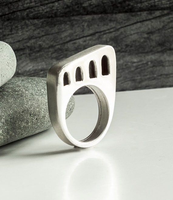 Silver Hollow Form Ring, Statement Ring for Women, Modern 