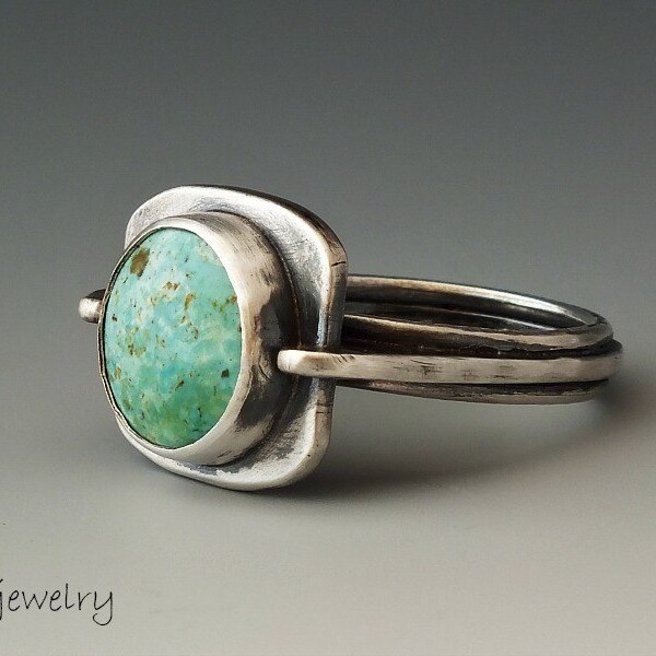 Silver Ring, Turquoise Jewelry, Burtis Blue Stone, Turquoise Ring, Size 9