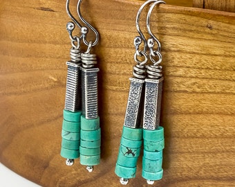 Sterling Silver Turquoise Bead Dangle Earrings, Turquoise Earrings For Women, Turquoise Jewelry, Turquoise Bead Earrings, LjBjewelry
