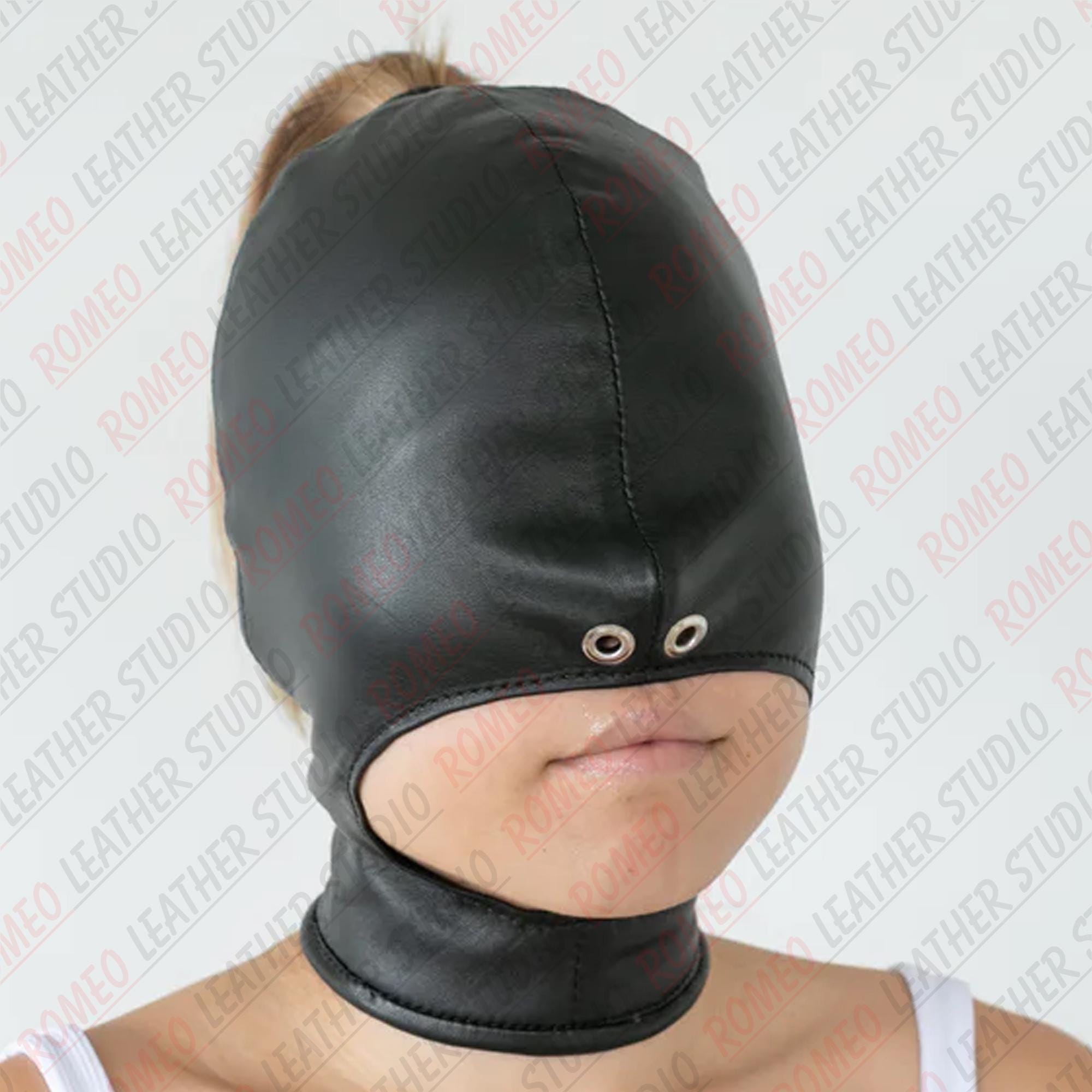 Handcrafted Leather Open Mouth Hood Ponytail hole Adjustable Mask Custom Made