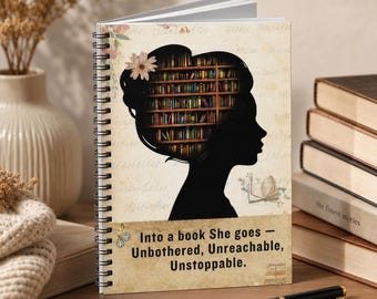Book Lover Silhouette Spiral Notebook | "Into a book she goes" Ruled Journal