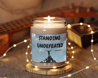 Standing Undefeated Candle | Soy Jar Candle with White Lid, Isaiah 54:17