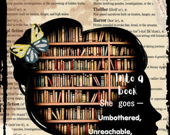 Into a Book She Goes Metal Sign