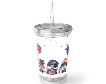 Patriotic Gnome with USA Balloons Acrylic Cup | 4th of July