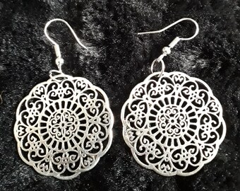 Earrings, Goth, Halloween, Pagan, Wicca, filigree, mandala