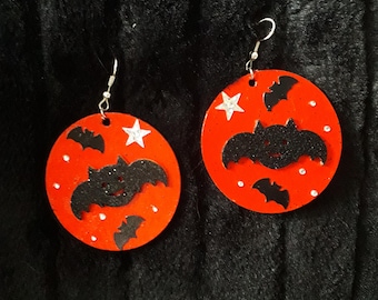 Earrings, cute bats,  Goth, Halloween