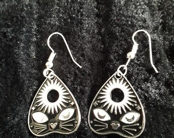 Earrings, Cat, Ouija, Planchette, Goth, Halloween, Pagan