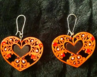 Earrings, bright red, filigree, Goth