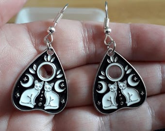 Earrings, Cat, Ouija, Planchette, Goth, Halloween, Pagan