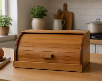 Natürliche Buche Brotkasten, 14,6 x 10,6 Zoll Roll Top Küchen Aufbewahrungsbox