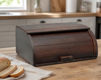 Dunkelbraune Holzbrotkiste, 15 x 10,2 Zoll Roll Top Aufbewahrungsbox
