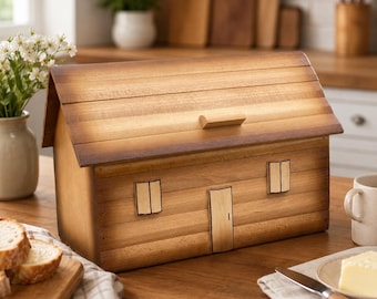 Haus geformte Buche Brotkasten, 14,6 x 10,6 in Holz Küchen Aufbewahrungsbox