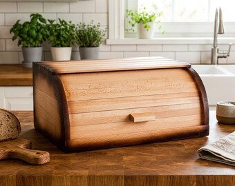 Braune Brotkiste aus Holz, 14,6 x 10,6 x 6,3 Zoll Roll Top Küchen Aufbewahrungsbox