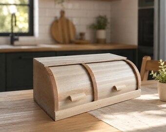 Broodtrommel karpatisch beuken, 17,3 x 10,6 x 6,7 inch met dubbele oprolhouder