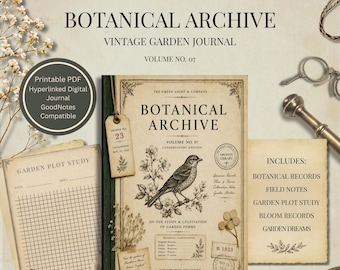 Diario de jardinería imprimible / Planificador de jardín botánico / Libro de registro de jardín / Carpeta de jardinería / Descarga digital botánica vintage