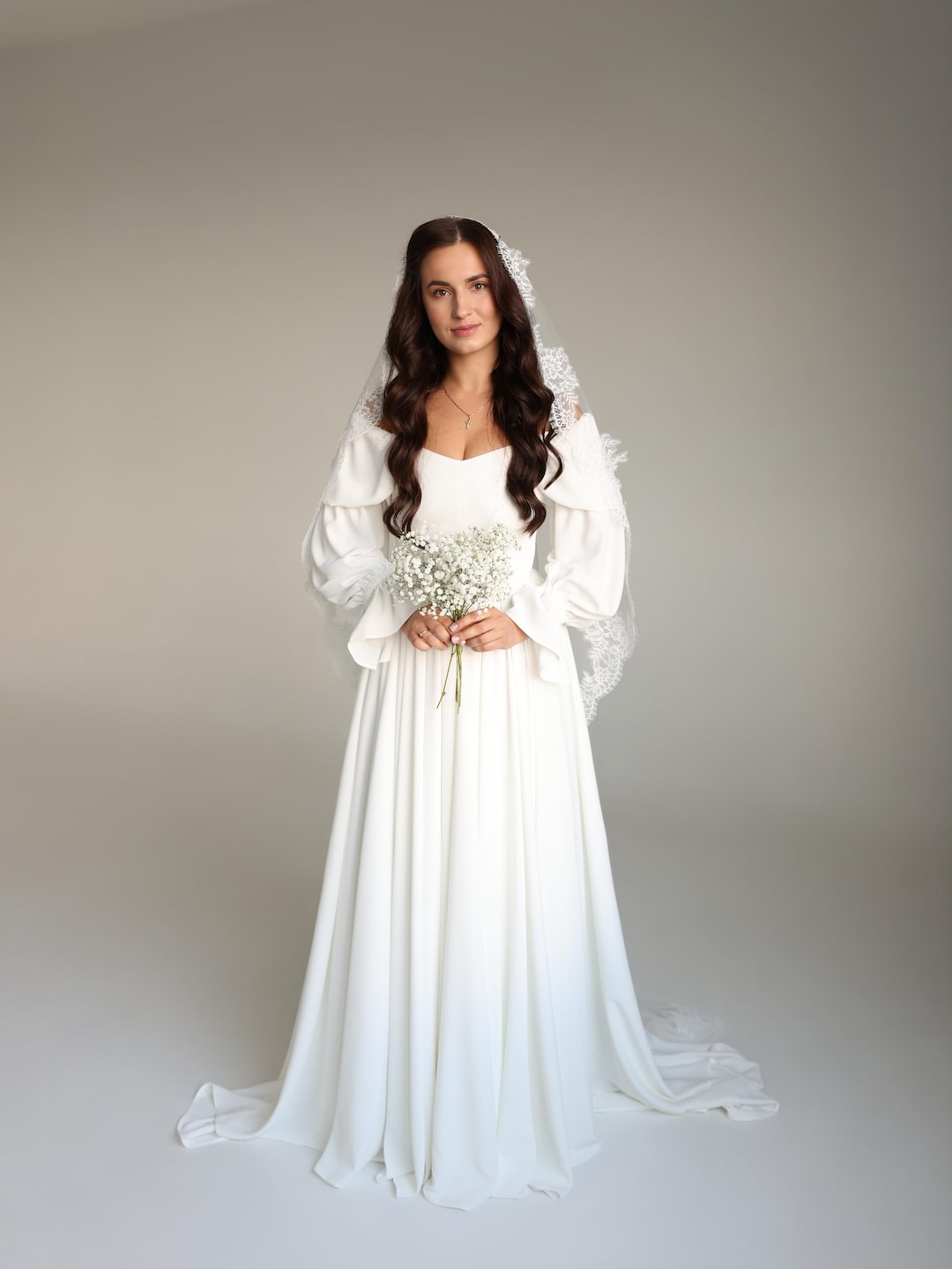 Medieval Wedding Dress, Modest, Long Sleeves, Drop Waist, Romantic ...