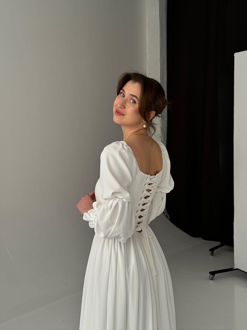 Modest Wedding Dress, Long Sleeves, Drop Waist, Romantic Renaissance ...
