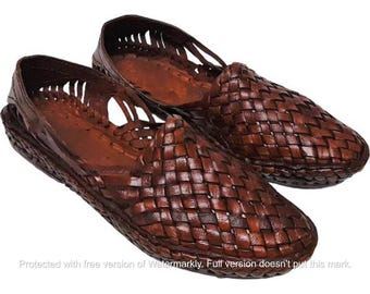 Zoccoli da uomo in pelle intrecciata, sabot da pescatore marroni fatti a mano, modello rustico slip-on, huarache messicano, sandalo Kolhapuri a punta chiusa, regalo per le vacanze per lui.