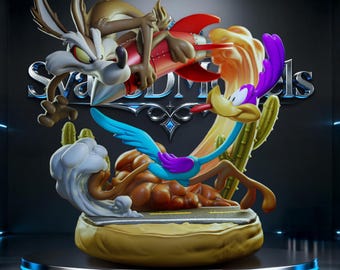 Wile E. Coyote y Correcaminos - Escultura de dibujos animados en formato STL para impresión 3D