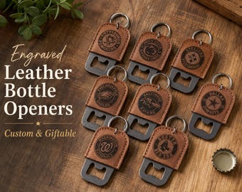 Bottle Opener, Keychain, Leather, Customizable