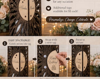 Wooden Wine Box with Custom Engraved Interchangeable Tags – Celebration Gift