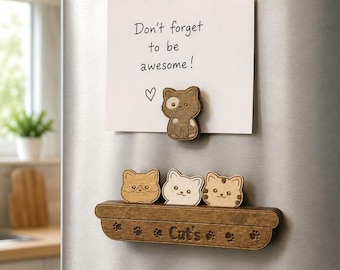 Hand-Painted Wooden Cat Magnet Set
