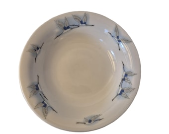 Vintage Korean Bone China Crane Soup Bowl | Seongnam-sa Fashion Ware | Flying Crane Pattern | Asian Tableware | 8 Inch Bowl