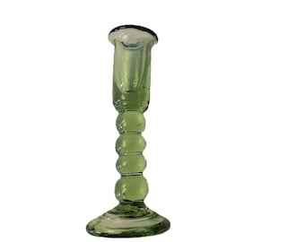Vintage Hand-Blown Green Glass Candlestick Holder | Bubble Glass Candle Stick | Mid Century Modern Decor | Art Glass Taper Candle Holder