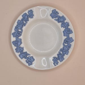 Set of 3 Vintage Wedgwood Queens Ware Ashtrays | Blue Embossed Grapevine Border | Made in England | Trinket Dishes | Ring Holders